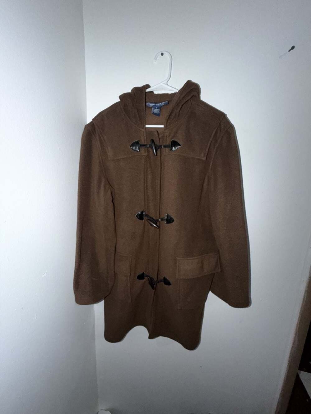 Susan Graver Fleece Duffle Coat Size S Brown Toggle Hooded Jacket